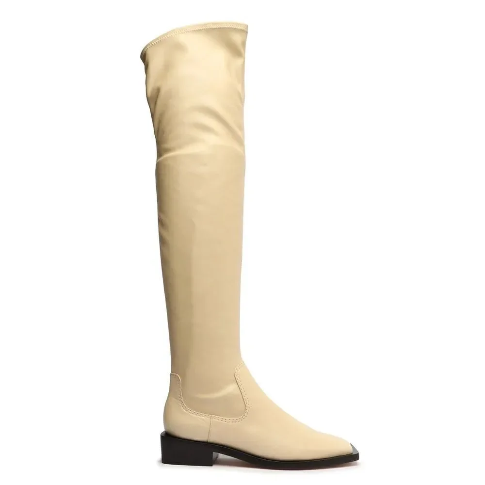 Revolve Schutz GUILY UP LEATHER BOOT in EGGSHELL